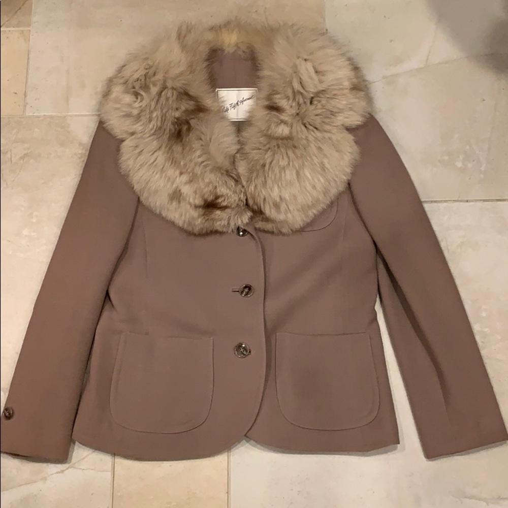 Saks Fifth Avenue Taupe Jacket with Fur Collar